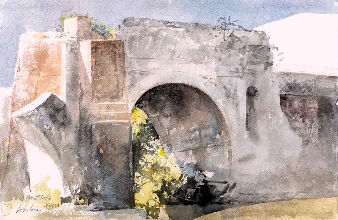 Pedro Cano Ponte Rotto 2023. Acquerello su carta 38x57cm. Foto Jose Luis Montero